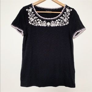 Talbots Black & White Embroidered Top Size Small